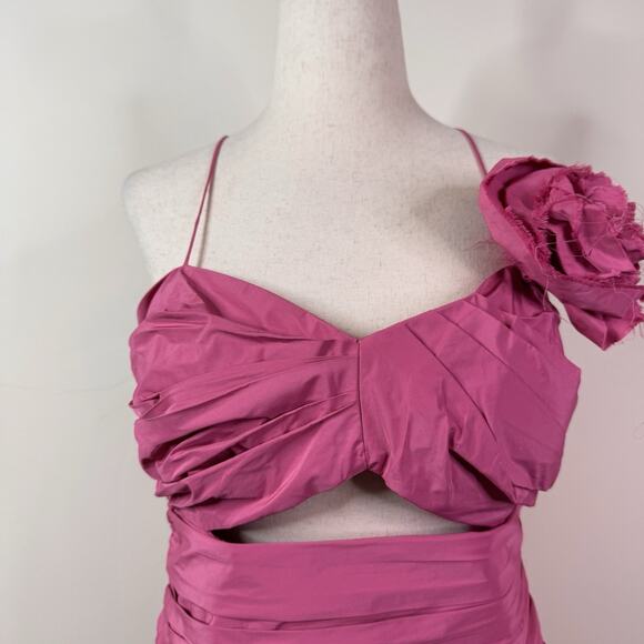 LoveShackFancy Jessilyn Dress Pomegranate Pink Cutout Ruched Mini NWT Size 12 - Picture 2 of 10